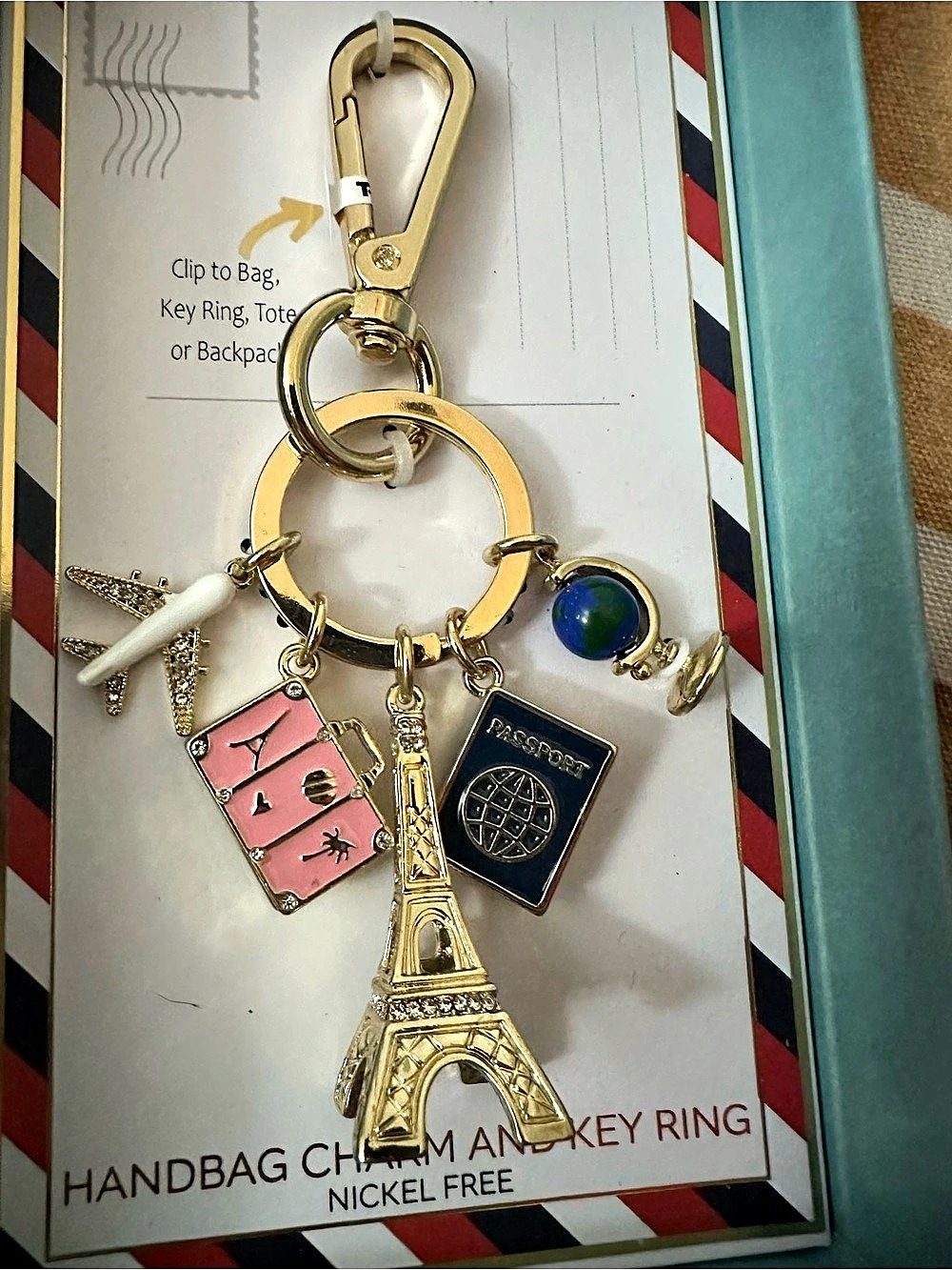true to form Passport to Paris Handbag Charm and Key Ring Gold & Pink New in Box - Picture 2 of 6
